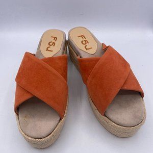 FSJ Orange Platform Wedge Espadrille Sandals